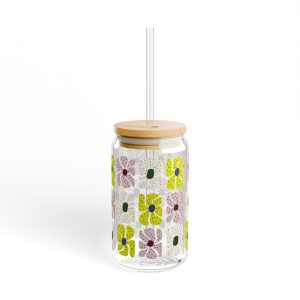 Flower Quilt Glass Sipper With Lid