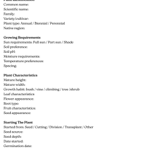 Plant and Garden Record 5 Page Template